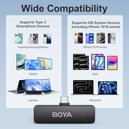 BOYA BY-V4U Wireless Lavalier Microphone for iPhone 15/16 Series Type C Smartphone with Charging Case, 4-Channel Mono Output, Omnidirectional Noise Cancelling Lapel Mic for Video Recording Podcast - Image 5