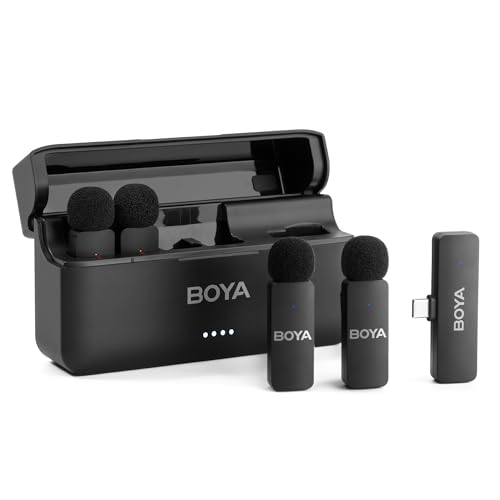 BOYA BY-V4U Wireless Lavalier Microphone for iPhone 15/16 Series Type C Smartphone with Charging Case, 4-Channel Mono Output, Omnidirectional Noise Cancelling Lapel Mic for Video Recording Podcast - Image 1