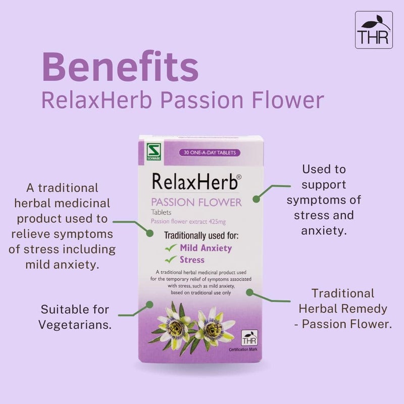 Schwabe Pharma RelaxHerb Passion Flower Extract 425g Traditionally Used for The Relief of Low Mood Traditional Herbal Medicinal Product 30 Tablets - Image 3