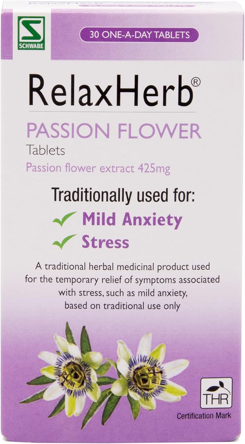 Schwabe Pharma RelaxHerb Passion Flower Extract 425g Traditionally Used for The Relief of Low Mood Traditional Herbal Medicinal Product 30 Tablets - Image 1