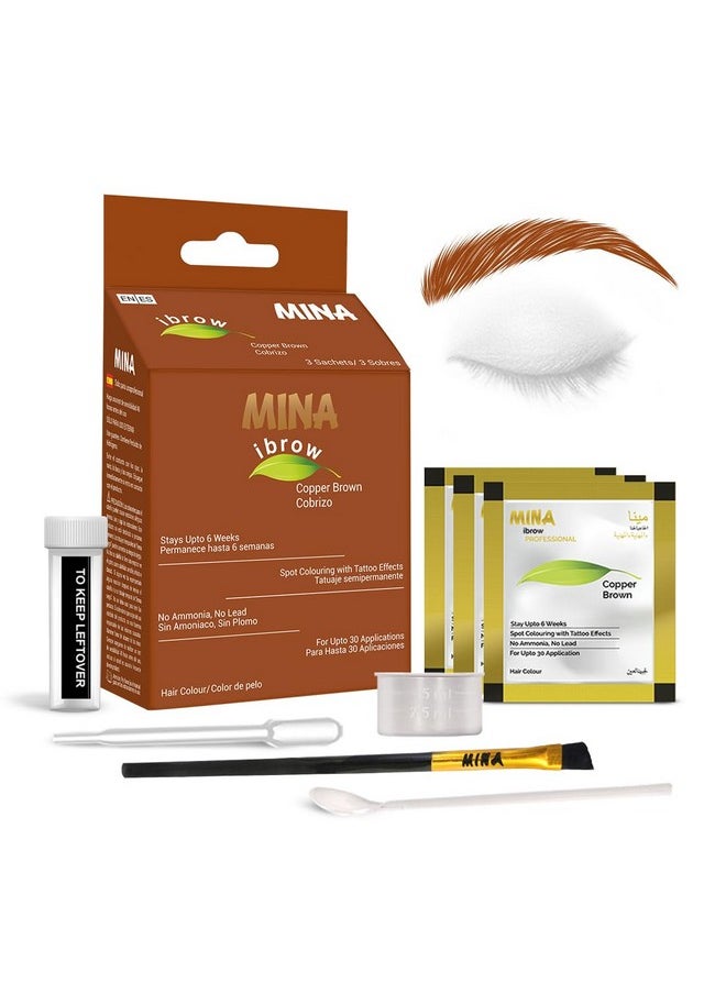 MinaiBrow - Mina Ibrow Hair Color Tint Kit Regular Pack With Brush For Professional Tinting & Coloring Covers Gray Hair Stays Up To 6 Weeks(30 Applications)(Copper Brown) - Image 1