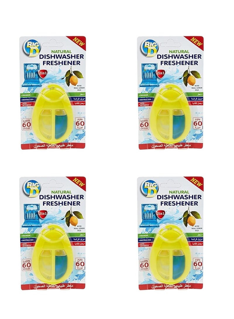 Big D Natural Dishwasher Freshener with Lemon Oil – Pack of 4 | Long-Lasting Citrus Odor Control with Aqua Active Technology