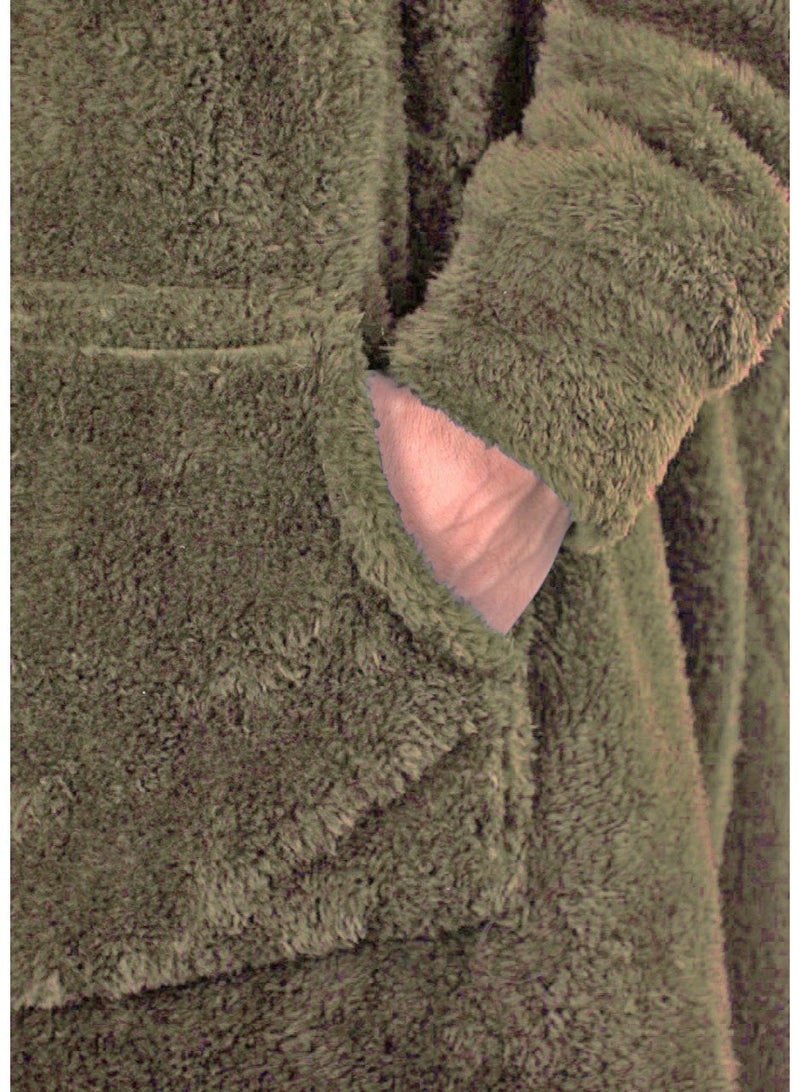Snooze, Over-sized Wearable Blanket with Hoodie, Dark Green - Image 3
