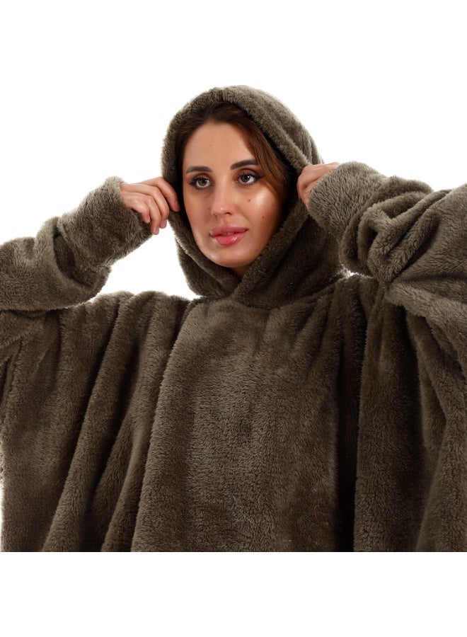 Snooze, Over-sized Wearable Blanket with Hoodie, Dark Green - Image 2