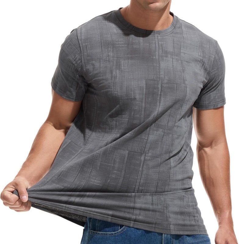 KLIEGOU Men's Light Weight T-Shirts - Elastic Cotton Crew Neck Tees 2566 Dark Grey M - Image 1