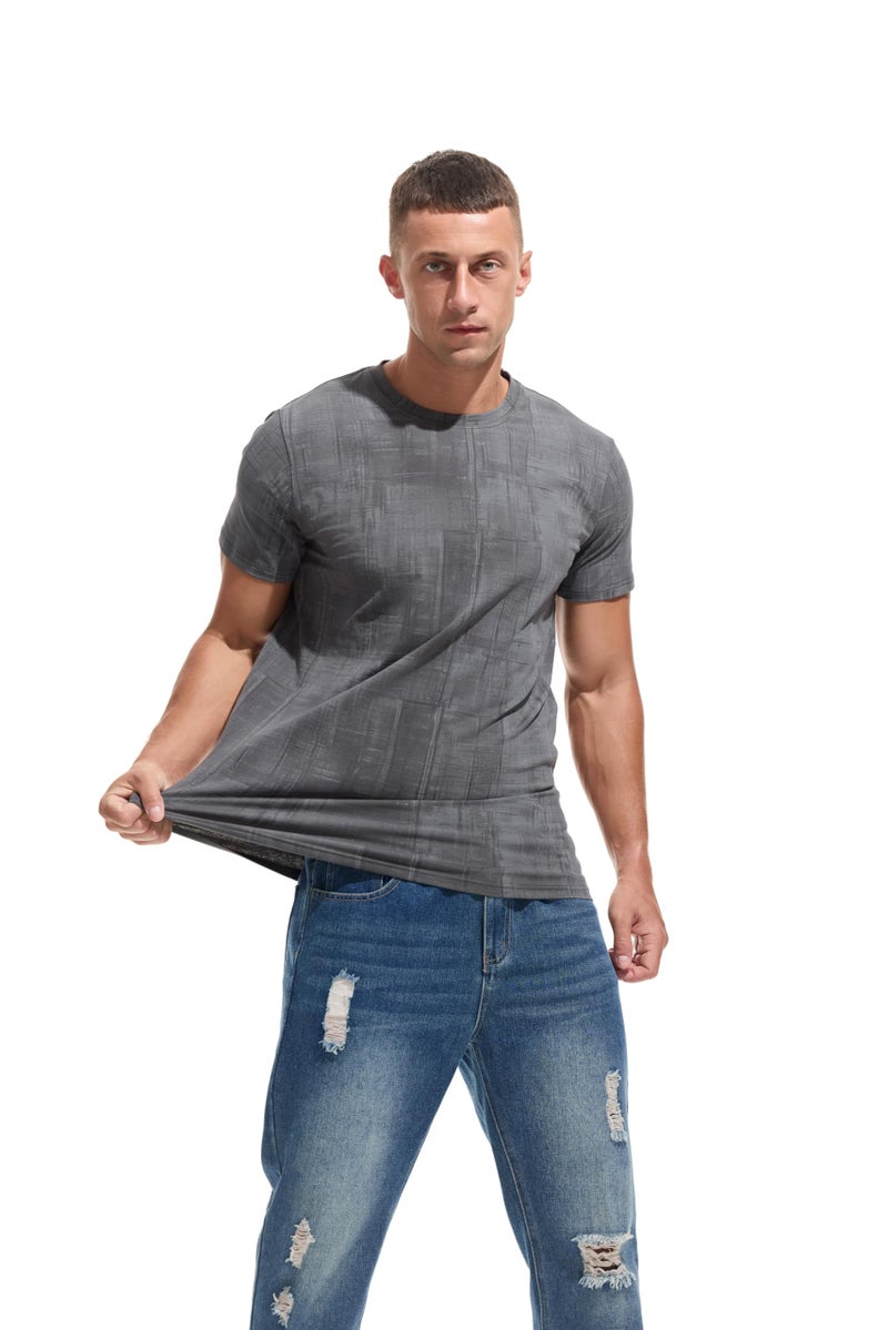 KLIEGOU Men's Light Weight T-Shirts - Elastic Cotton Crew Neck Tees 2566 Dark Grey M - Image 4
