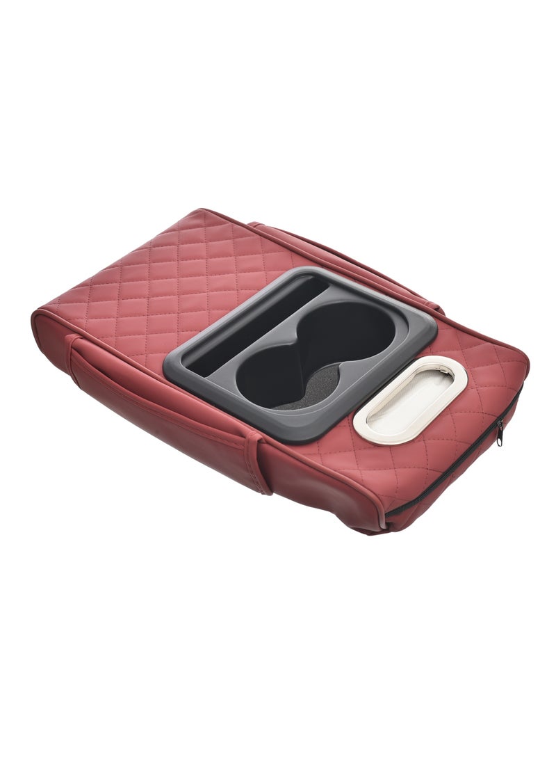 Genaric غطاء وحدة تحكم مركزية للسيارة متعدد الوظائف مع وسادة مريحة وحامل أكواب وصندوق مناديل وجيوب جانبية لتلبية احتياجاتك اليومية - احمر - Image 3