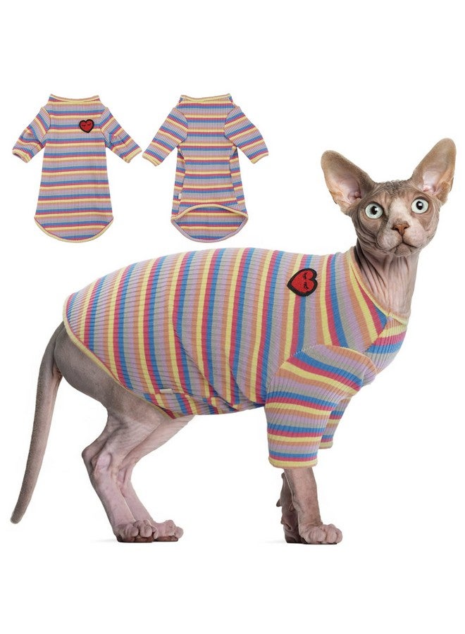 دينتران قميص DENTRUN للقطط عديمة الشعر، ملابس يومية قابلة للتنفس للقطط، سترة مخططة، بيجاما رائعة، ناعمة وصديقة للبشرة - Image 1