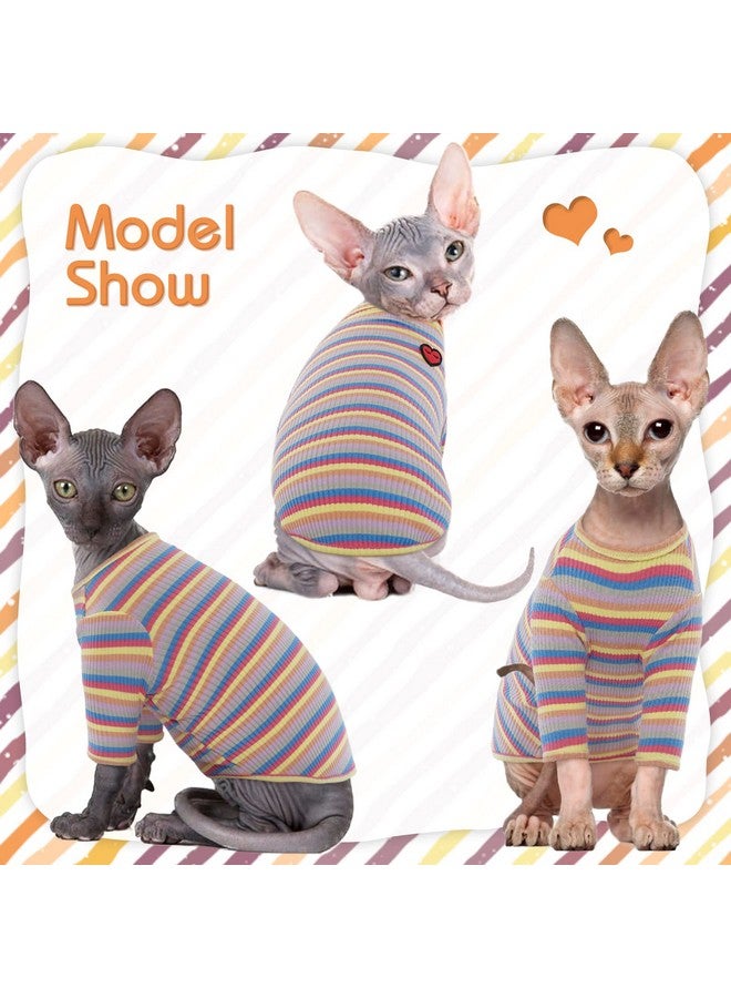 دينتران قميص DENTRUN للقطط عديمة الشعر، ملابس يومية قابلة للتنفس للقطط، سترة مخططة، بيجاما رائعة، ناعمة وصديقة للبشرة - Image 3