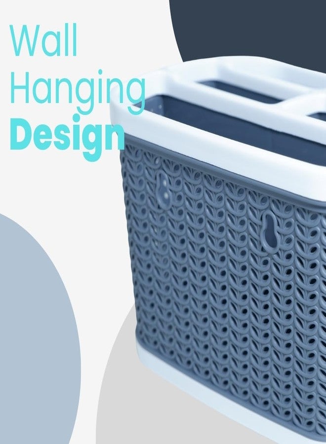 MORVI Stylo Plastic Multipurpose Desk Organizer With 5 Compartments|For Home,Kitchen,Bathroom,Parlour,Office|Pen Stand,Cutlery,Stationary,Cosmetic,Tooth Brush|Set Of 2|Grey Blue - Image 5
