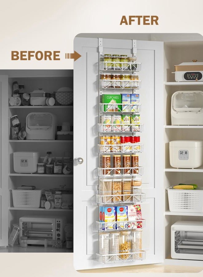 Delamu Narrow 9-Tier Over the Door Pantry Organizer, Adjustable Pantry Organizers and Storage, Metal Hanging Spice Rack Organizer, Cabinet Door Organizer for Kitchen Bathroom Laundry Room, 12.5" White - Image 5