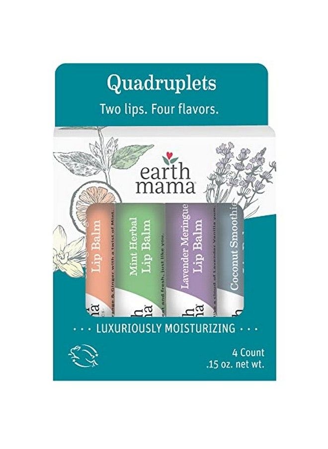 Earth Mama Lip Balm Quadruplets 4Pack : No Petroleum Artificial Colors Or Flavors  - Image 1