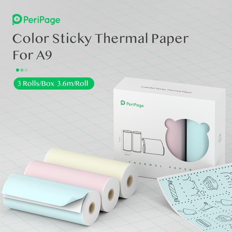 PeriPeri PeriPage 77x30mm (3inch) Colorful Sticky Thermal Paper (Self-Adhesive) For A3X, A9, A9s, A9 Pro, A9 MAX, A40 and Other 3inch Thermal Printers. (10yr Colorful Sticky) - Image 4
