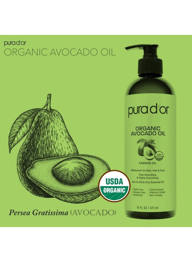 Pura d'or 16 Oz Organic Avocado Oil - 100% Pure & Natural Usda Certified Cold Pressed Carrier Oil For Diy Beauty, Non-Greasy, Unscented, Hexane Free Liquid Moisturizer - Face Skin & Hair - Men & Women - Image 2
