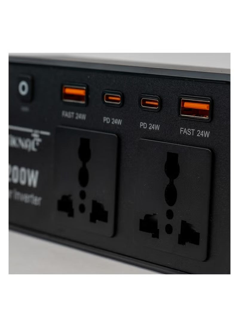 تكنال - محول كهرباء سيارة 200 واط من TiKNAL بمنفذين AC و4 منافذ USB/PD - لشحن الأجهزة اللابتوب والكمبيوتر وتشغيل الأدوات أثناء السفر - Image 1
