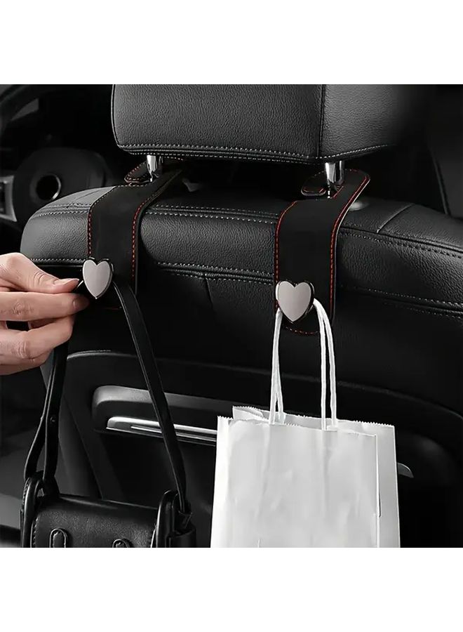Black Car Hooks 2 Pack Faux Leather Seat Back Organizer Headrest Hanging Bag - Image 1