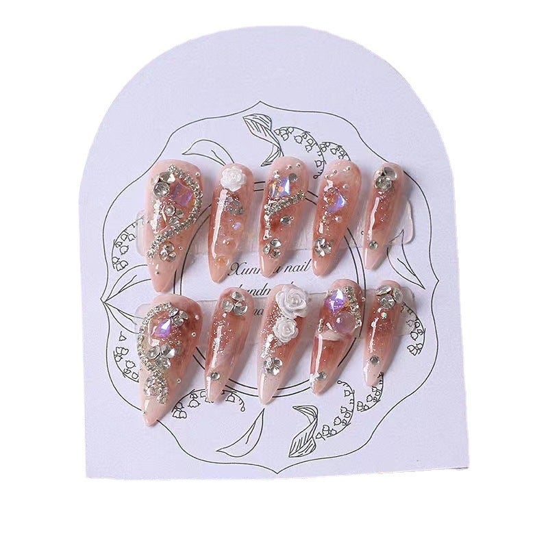 Handmade Potherapy Wearing Armour Almond Armour Full Diamond Camellia Wearing Armour Finished Product Reusable Nail Art - Image 5