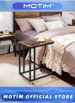 Motim End Table C Shaped TV Tray with Metal Frame Rolling Casters Industrial Side Table for Living Room Bedroom 19.7 x 13.8 x 23.6 Inches  - Image 2