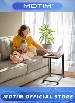 Motim End Table C Shaped TV Tray with Metal Frame Rolling Casters Industrial Side Table for Living Room Bedroom 19.7 x 13.8 x 23.6 Inches  - Image 4