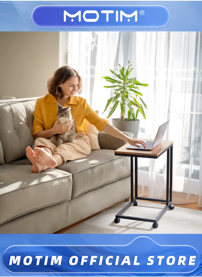 Motim End Table C Shaped TV Tray with Metal Frame Rolling Casters Industrial Side Table for Living Room Bedroom 19.7 x 13.8 x 23.6 Inches  - Image 4