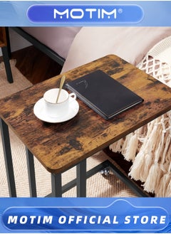 Motim End Table C Shaped TV Tray with Metal Frame Rolling Casters Industrial Side Table for Living Room Bedroom 19.7 x 13.8 x 23.6 Inches  - Image 5