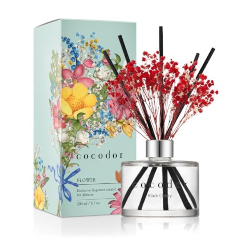 Cocodor Preserved Real Flower Reed Diffuser/Black Cherry/ 6.7oz 200ml / 1 Pack/Reed Diffuser Set, Oil Diffuser and Reed Diffuser Sticks, Home Decor and Office Decor, Fragrance and Gifts - Image 1
