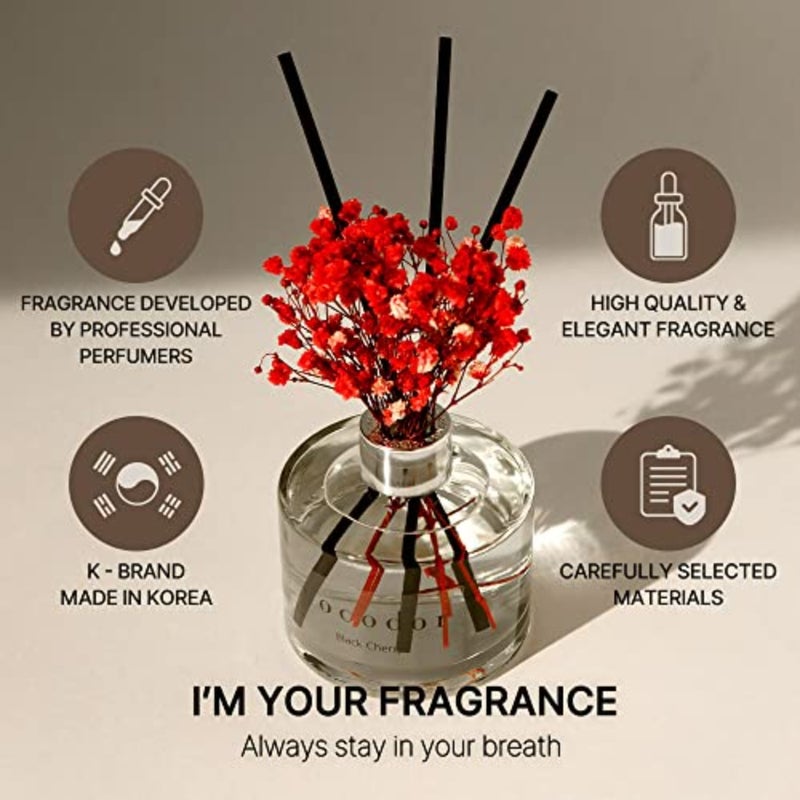 Cocodor Preserved Real Flower Reed Diffuser/Black Cherry/ 6.7oz 200ml / 1 Pack/Reed Diffuser Set, Oil Diffuser and Reed Diffuser Sticks, Home Decor and Office Decor, Fragrance and Gifts - Image 2