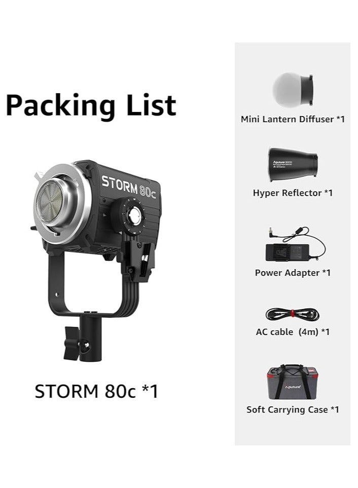 Aputure STORM 80c RGBACL 80W Full-Color LED Video Light – BLAIR-CG Chipset, 1,800-20,000K CCT with 90%+ Rec.2020 Coverage, CRI 97+ TLCI 98+, IP65 Weatherproof, V-Mount & Sidus Link App Control, Mini ProLock Bowens Mount - Image 3