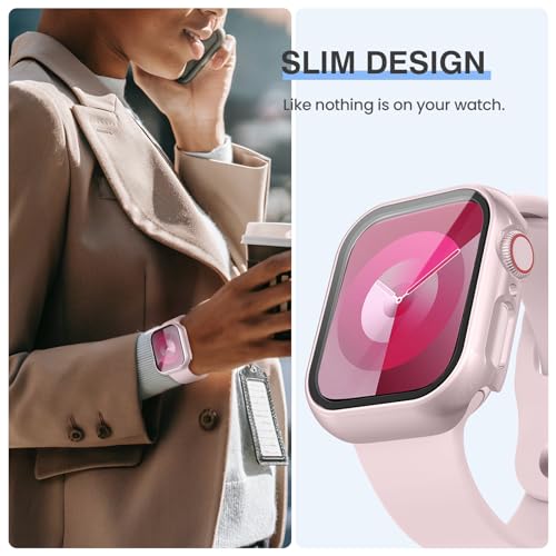 Tensea [3PCS for Apple Watch Screen Protector Case 41mm Series 9/8/7 Accessories, iWatch Protective Face Cover for Women Men, Tempered Glass Film Hard Bumper for iPhone Watch 41 mm - Image 4