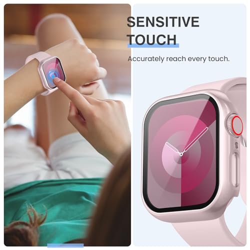 Tensea [3PCS for Apple Watch Screen Protector Case 41mm Series 9/8/7 Accessories, iWatch Protective Face Cover for Women Men, Tempered Glass Film Hard Bumper for iPhone Watch 41 mm - Image 5