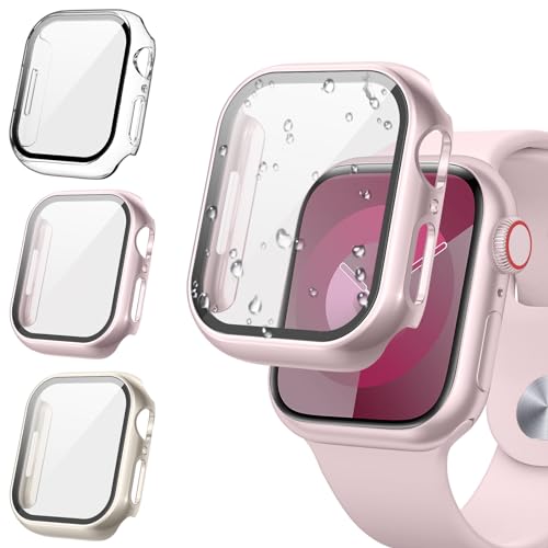 Tensea [3PCS for Apple Watch Screen Protector Case 41mm Series 9/8/7 Accessories, iWatch Protective Face Cover for Women Men, Tempered Glass Film Hard Bumper for iPhone Watch 41 mm - Image 1