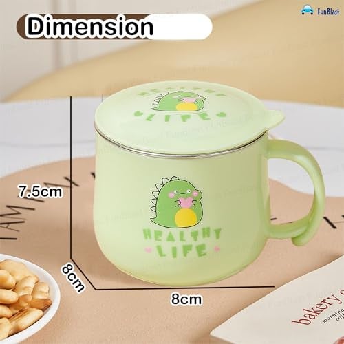 FunBlast Milk Mug for Kids 280 ML – Cartoon Design BPA Free Mug with Lid, Stainless Steel 304 Cup, Mug for Kids & Toddlers, Double Wall Vacuum Insulated Cup (Green) - Image 3