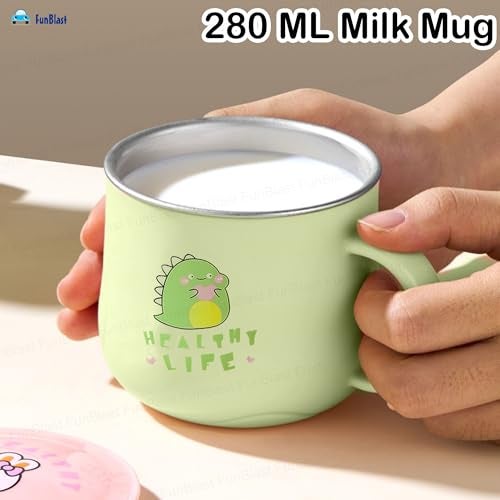 FunBlast Milk Mug for Kids 280 ML – Cartoon Design BPA Free Mug with Lid, Stainless Steel 304 Cup, Mug for Kids & Toddlers, Double Wall Vacuum Insulated Cup (Green) - Image 5