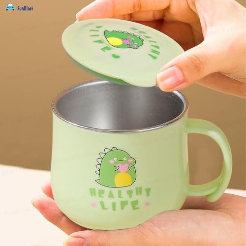 FunBlast Milk Mug for Kids 280 ML – Cartoon Design BPA Free Mug with Lid, Stainless Steel 304 Cup, Mug for Kids & Toddlers, Double Wall Vacuum Insulated Cup (Green) - Image 4