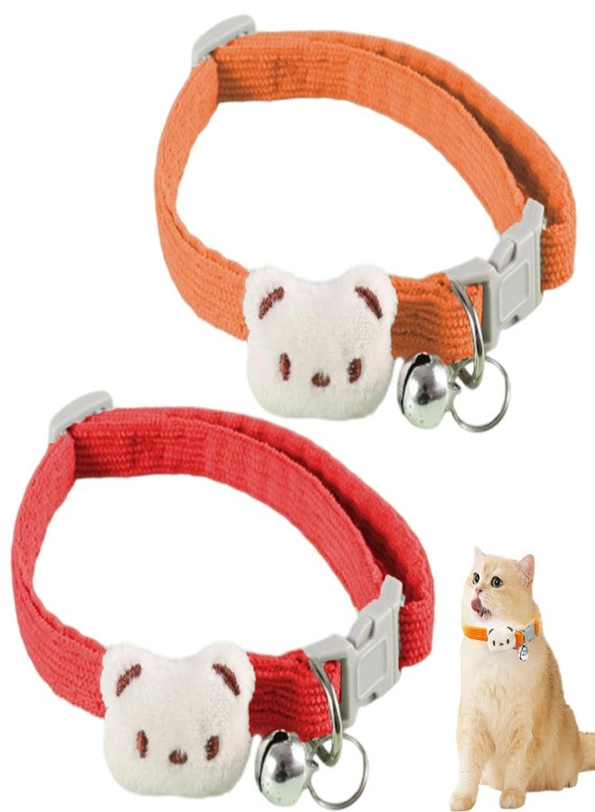 Dancepanda Cat Collar Breakaway,Cat Collars for Girl Cats,Kitten Collar with Bell(2PCS,Red and Ogrange) - Image 1