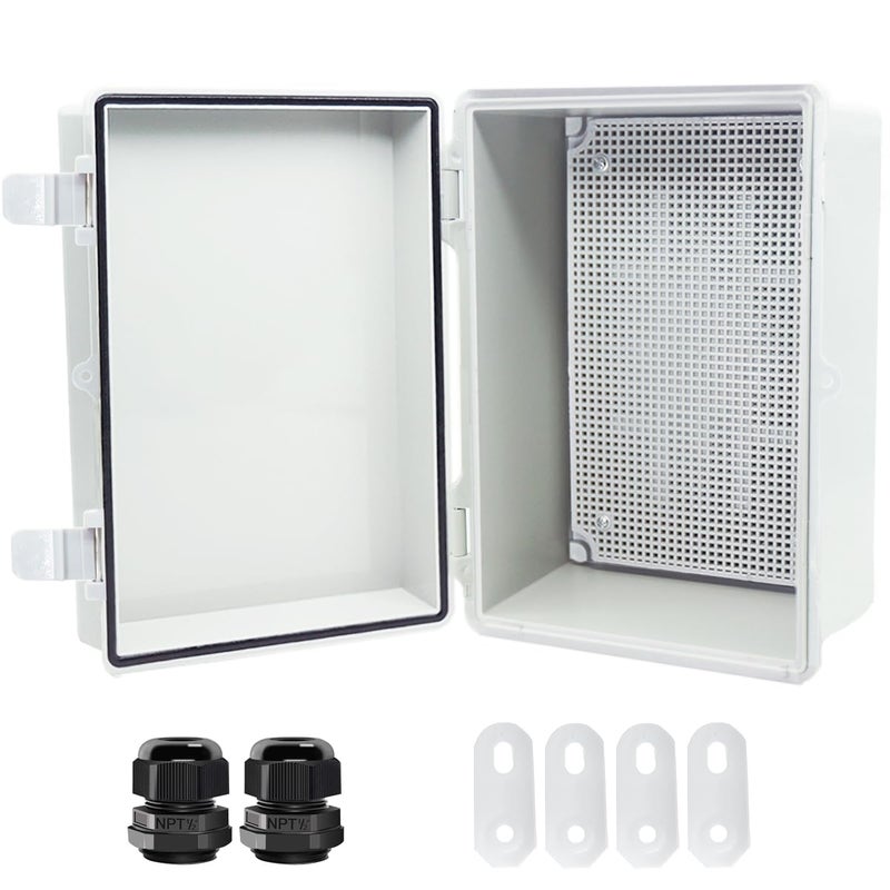 صندوق تقاطع Otdorpatio بغطاء مفصلي IP67 مقاوم للماء صندوق ABS بمشروع مع 2 NPT 12 غلاف كابل صندوق كهربائي مع لوحة تثبيت حامل حائط 114 x 75 x 55 بوصة 290x190x140 مم