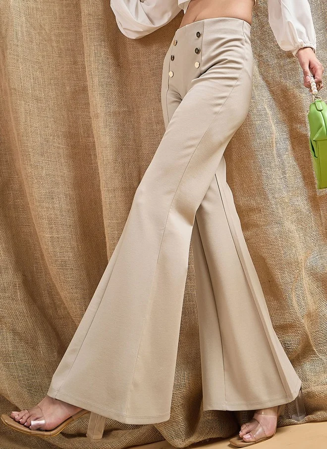 ساسافراس Beige High-Rise Flared Trousers for Women