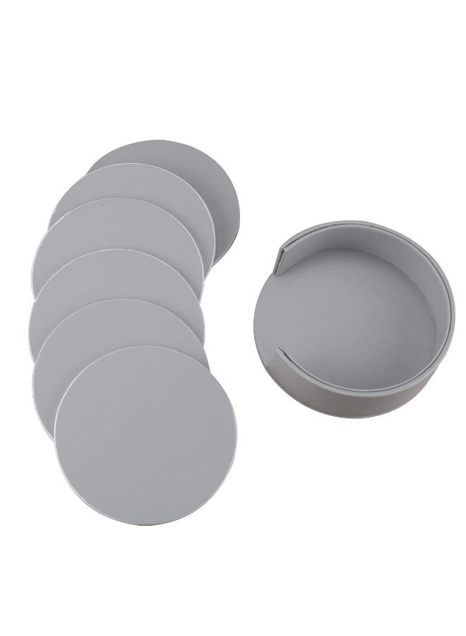 Hoopoton 6 Pieces Grey Coasters, Coasters for Drinks with a Holder Cup Mat Pad Protect Furniture from Coffee or Tea Marks(Grey, Round) - Image 3