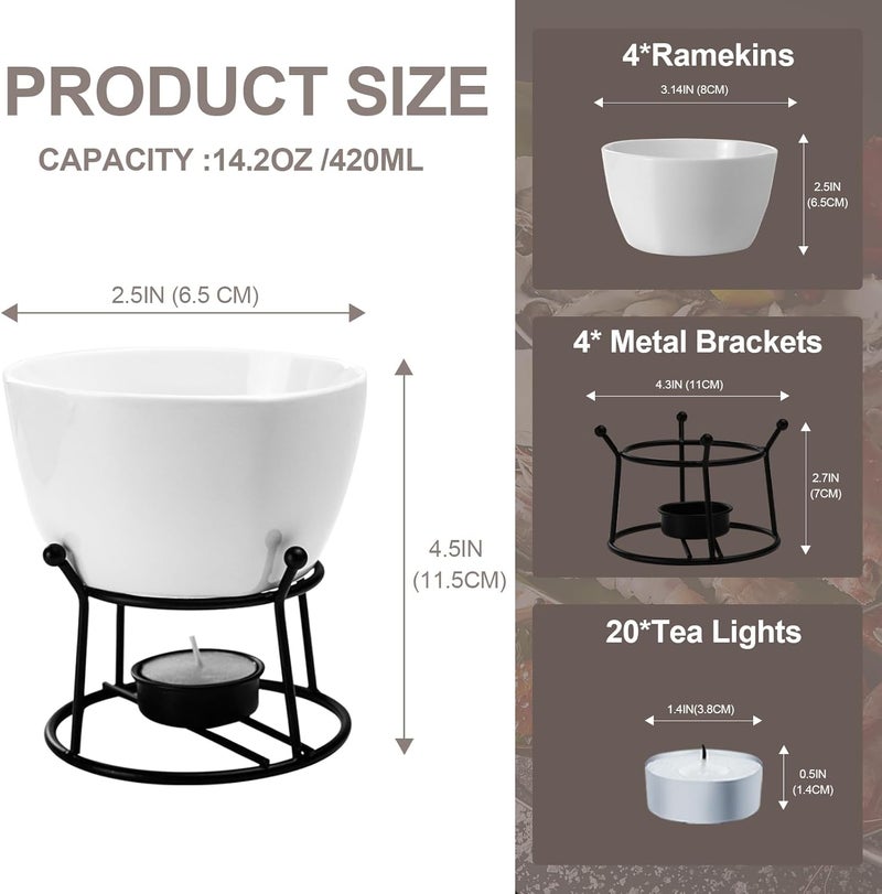 Luvan 420ml Large Butter Warmer, 4 Pieces Butter Warmers for Seafood Cheese,with 20 Pieces Tealight Candles Set for Melting Butter Chocolate Birthday Anniversary Christmas-White - Image 2