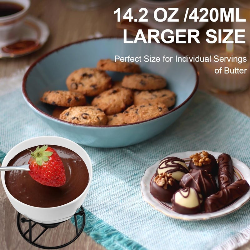 Luvan 420ml Large Butter Warmer, 4 Pieces Butter Warmers for Seafood Cheese,with 20 Pieces Tealight Candles Set for Melting Butter Chocolate Birthday Anniversary Christmas-White - Image 3