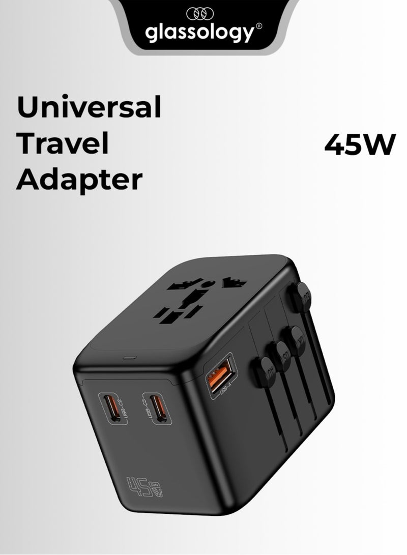 glassology Universal Travel Adapter PD 45W GaN international charger 4 Port with Smart Charging Type C Fast Charging and Built in International Plugs for UAE,UK,US,AUS - Image 1