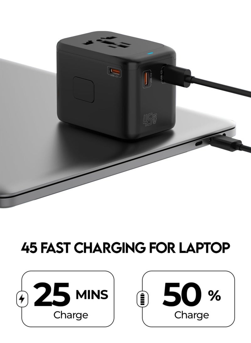 glassology Universal Travel Adapter PD 45W GaN international charger 4 Port with Smart Charging Type C Fast Charging and Built in International Plugs for UAE,UK,US,AUS - Image 5