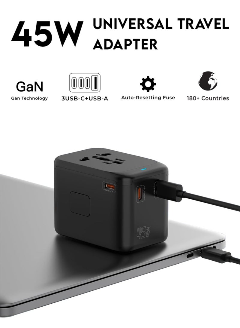 glassology Universal Travel Adapter PD 45W GaN international charger 4 Port with Smart Charging Type C Fast Charging and Built in International Plugs for UAE,UK,US,AUS - Image 2