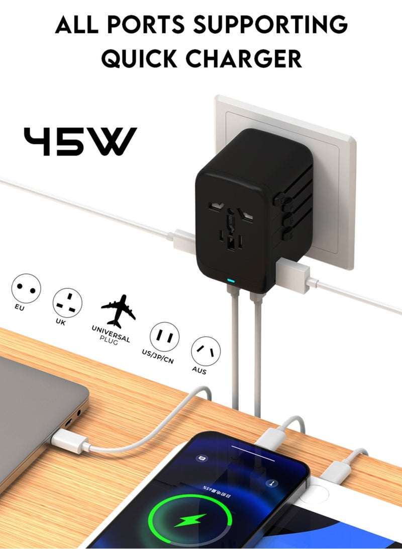 glassology Universal Travel Adapter PD 45W GaN international charger 4 Port with Smart Charging Type C Fast Charging and Built in International Plugs for UAE,UK,US,AUS - Image 3