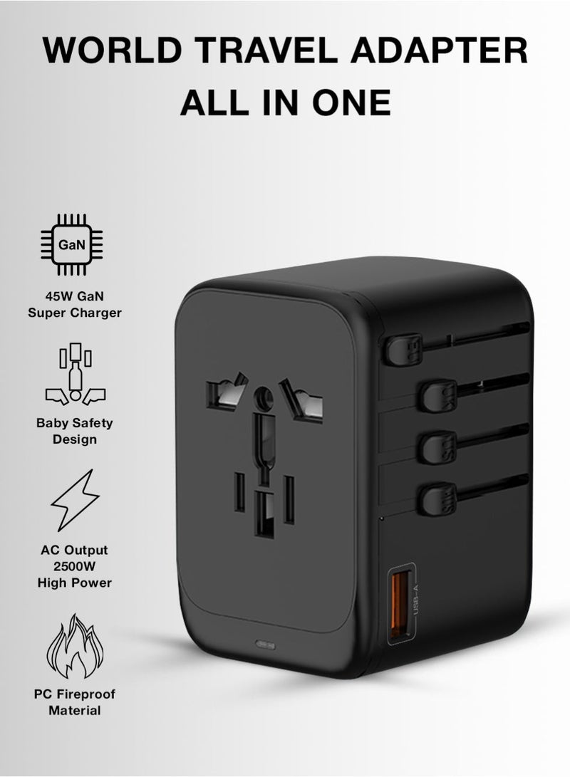 جلاسولوجي Universal Travel Adapter PD 45W GaN International Charger Worldwide Power Adapter for EU, US, UK, AU, 4‑Port Fast Charging 2 USB C, 2 USB A, Smart Charging & Built‑in International Plugs - Image 4