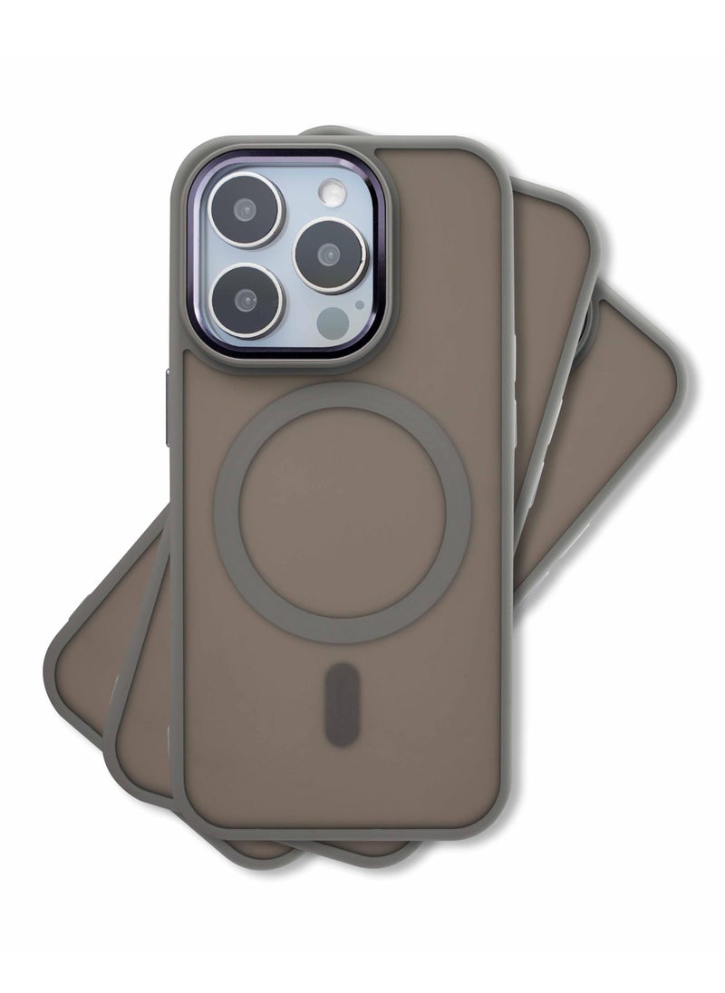 Maxwell Electronics - Maxwell Silky Touch Compatible with MagSafe Case for iPhone 15 Pro Max - Full Protection, Metallic Camera Lens Guard, Matte Smooth Finish, Compatible with MagSafe (Gray) - Image 1