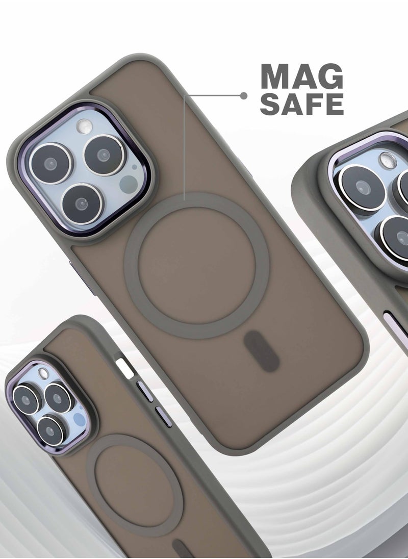 Maxwell Electronics - Maxwell Silky Touch Compatible with MagSafe Case for iPhone 15 Pro Max - Full Protection, Metallic Camera Lens Guard, Matte Smooth Finish, Compatible with MagSafe (Gray) - Image 1