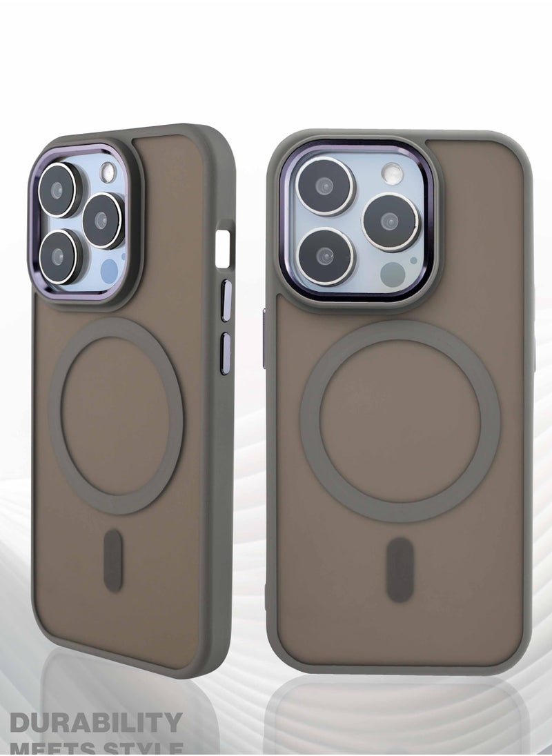 Maxwell Electronics - Maxwell Silky Touch Compatible with MagSafe Case for iPhone 15 Pro Max - Full Protection, Metallic Camera Lens Guard, Matte Smooth Finish, Compatible with MagSafe (Gray) - Image 1