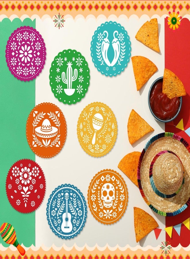 Willinglong 120 Pcs Fiesta Paper Place Mats 12" Mexican Papel Picado Cinco De Mayo Disposable Placemat Round Paper Doilies Cutouts for Mexican Party Supplies Tableware Decoration(Colorful) - Image 5