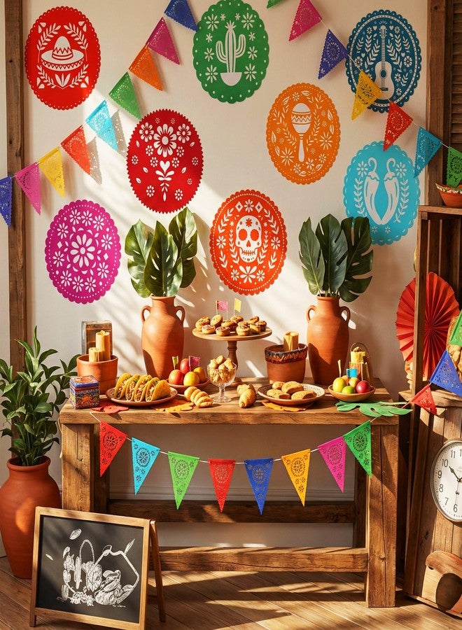 Willinglong 120 Pcs Fiesta Paper Place Mats 12" Mexican Papel Picado Cinco De Mayo Disposable Placemat Round Paper Doilies Cutouts for Mexican Party Supplies Tableware Decoration(Colorful) - Image 4